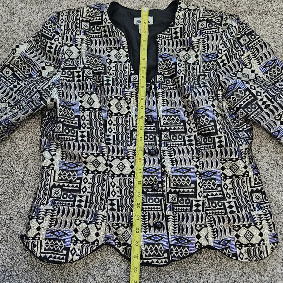 Patra Vintage 80's Gold Metallic Long Sleeve Tapestry Jacket Geometric Sz 16 - Picture 10 of 14